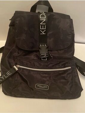 Kendall & Kylie Black Nylon Logo Strap Backpack